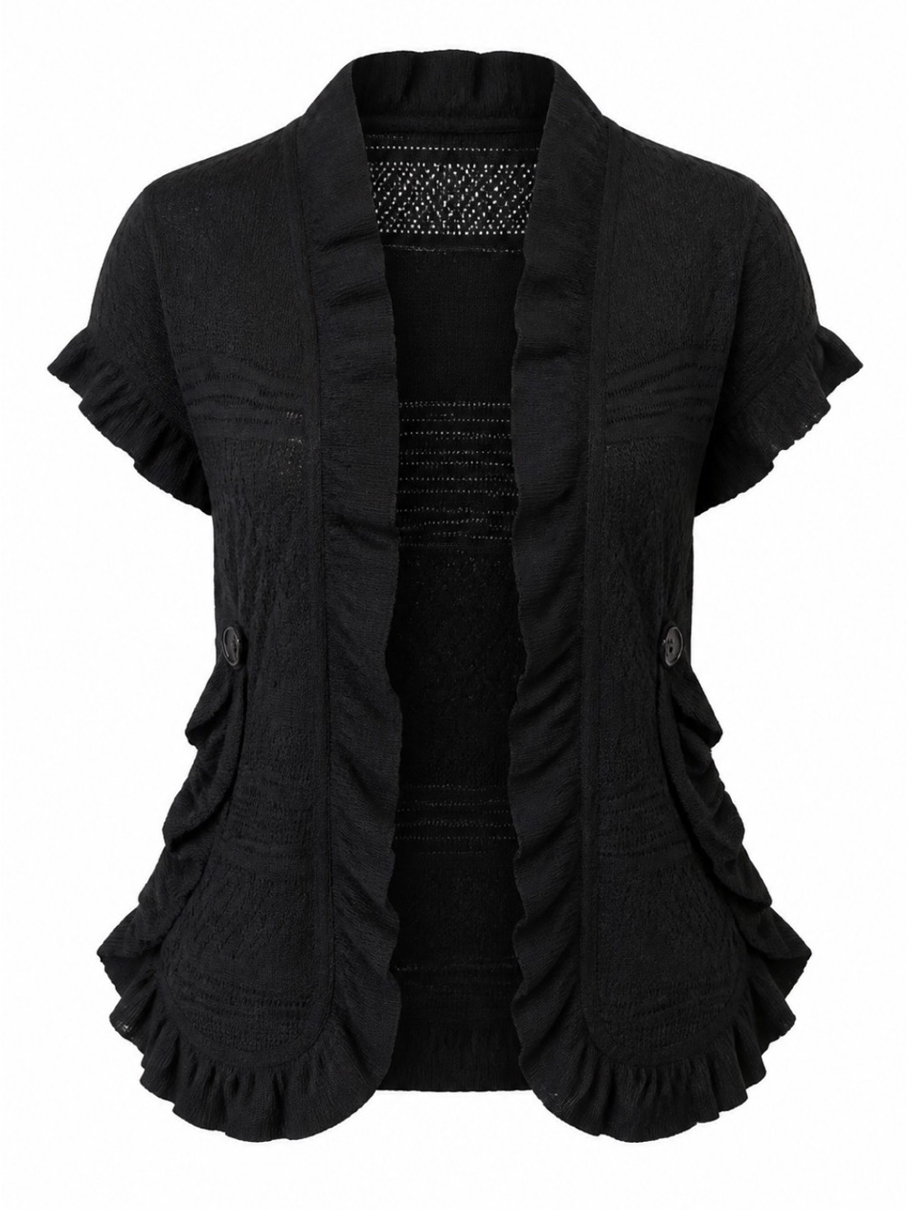 Joseph A Qu'est-ce que C'est Silk?
Black Ruffle Open Front Cardigan
Large Rayon